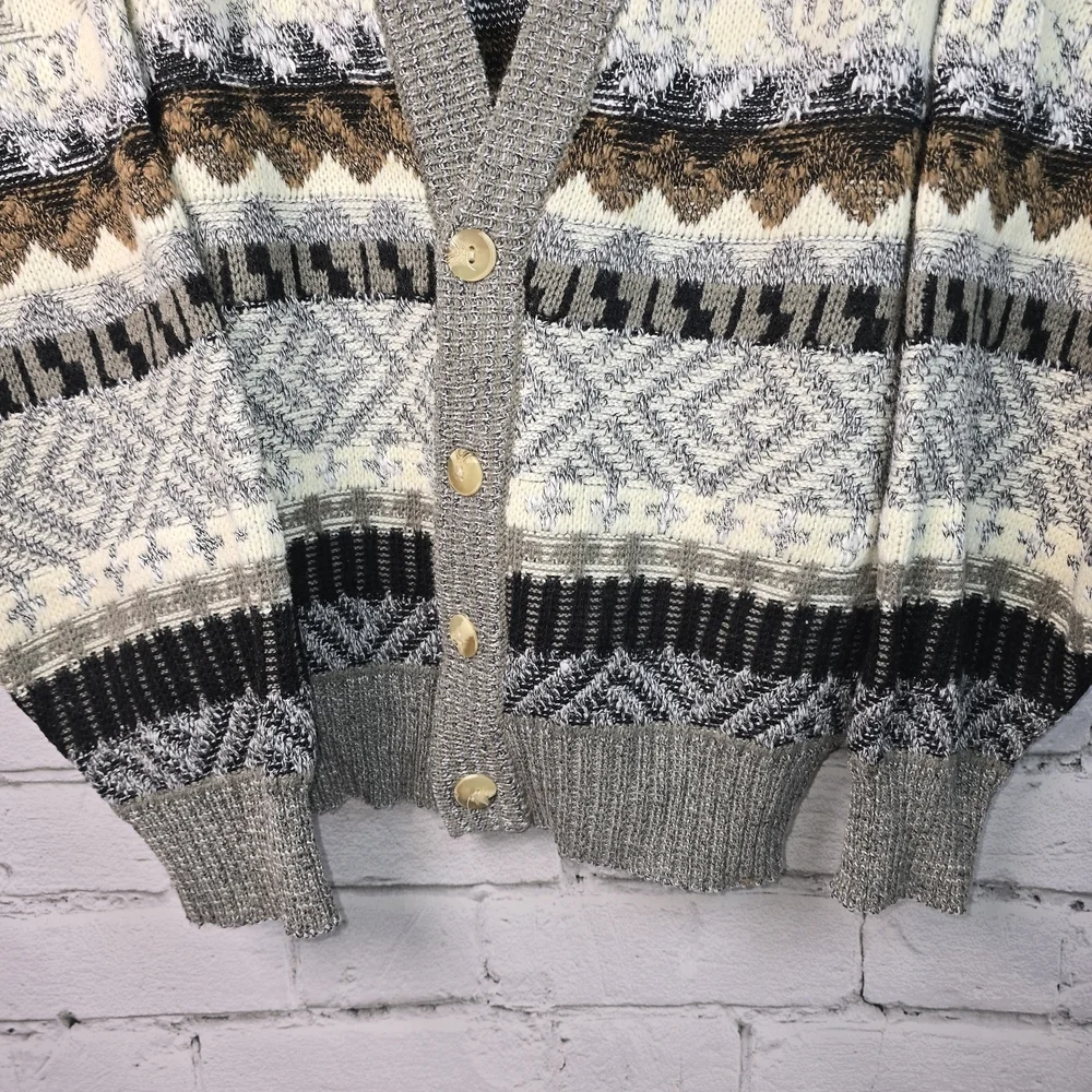 VINTAGE EXPRESSIONS INTERNATIONAL CARDIGAN SWEATER STRIPED GRANDPA MENS SIZE MED - Picture 7 of 10